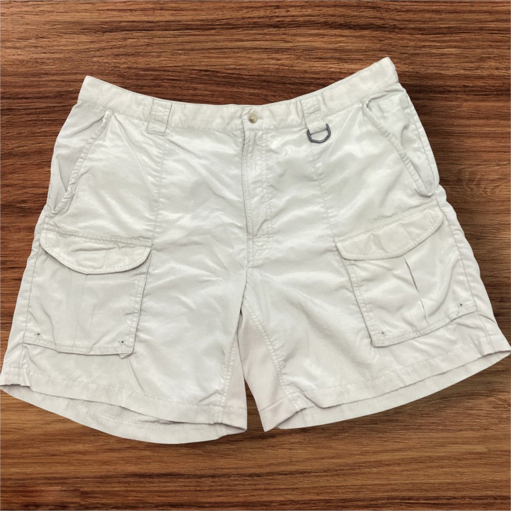 Columbia PFG Cargo Shorts Womens Tan Khaki Fishing Hiking Nylon Flaw see pic